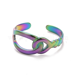 Ion Plating(IP) Rainbow Color 304 Stainless Steel Interlock Knot Shape Open Cuff Ring for Women&nbsp;RJEW-C025-13M