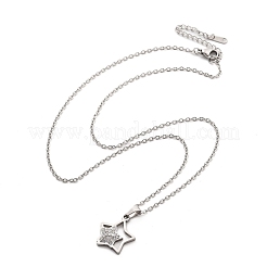 304 Stainless Steel Crystal Rhinestone Double Star Pendant Cable Chain Necklaces&nbsp;NJEW-Z056-02B-P