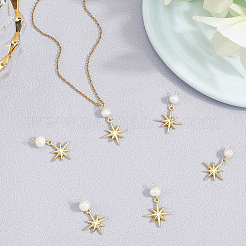 6Pcs Brass & Natural Pearl Star Pendants&nbsp;KK-BBC0019-33