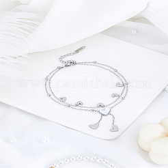 1Pc Stainless Steel Double Layer Heart Tassel Anklets for Women&nbsp;AJEW-LP0011-01