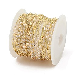 Brass Heart & Plastic Pearled Link Chains&nbsp;CHC-M025-34G