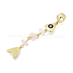 Brass Pave Cubic Zirconia Clear Cubic Zirconia & Natural Rose Quartz & Enamel European Dangle Charms&nbsp;GG-CBA3401-01G-A07