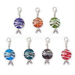 Flat Round Handmade Lampwork Pendant Decoration&nbsp;HJEW-JM03811