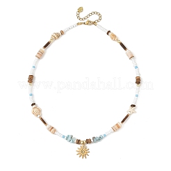 Ocean 304 Stainless Steel Sun Pendant Chip Natural Larimar and Coconut Beaded Necklaces for Women&nbsp;NJEW-JN06660