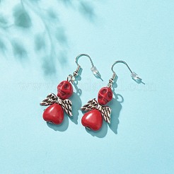 Synthetic Turquoise Skull with Wings Dangle Earrings&nbsp;EJEW-JE04944