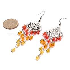 Glass Beaded Flower Tassel Chandelier Earrings&nbsp;EJEW-TA00225-02