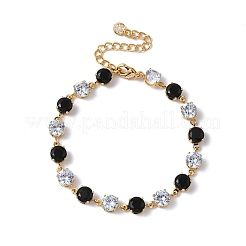 Round Brass & Cubic Zirconia & Glass Link Bracelets&nbsp;BJEW-D378-03G