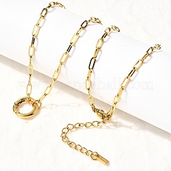 304 Stainless Steel Spring Gate Ring Pendant Paperclip Chain Necklaces for Women&nbsp;NJEW-Z091-13G
