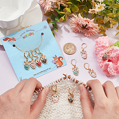 10Pcs 5 Colors Alloy Enamel Owl Charm Locking Stitch Markers&nbsp;HJEW-PH01642