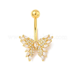 Brass Pave Clear Cubic Zirconia Curved Barbell Butterfly Belly Rings&nbsp;AJEW-L099-01A-G