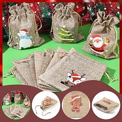 30Pcs 15 Styles Christmas Printed Jute Cloth Storage Pouches&nbsp;ABAG-YW0001-10