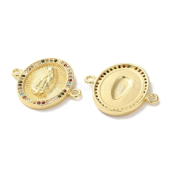 Rack Plating Brass Cubic Zirconia Virgin Mary Oval Connector Charms&nbsp;KK-C084-35B-G