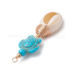 Synthetic Turquoise Bead with Natural Mixed Cowrie Shell Beads and Eco-Friendly Copper Wire and Brass Beads Pendants&nbsp;PALLOY-TA00233-02