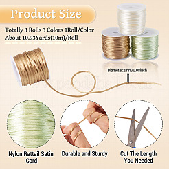 3 Rolls 3 Colors Nylon Satin Rattail Cords&nbsp;NWIR-TA0001-45C