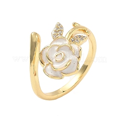 Flower Brass Micro Pave Cubic Zirconia Cuff Rings&nbsp;RJEW-A069-02B-01G