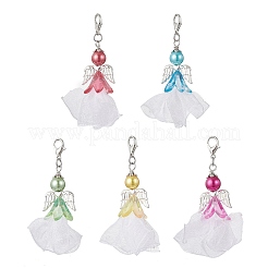 Angel Acrylic & Glass & Polyester Pleated Ribbon Pendant Decorations&nbsp;HJEW-JM03542