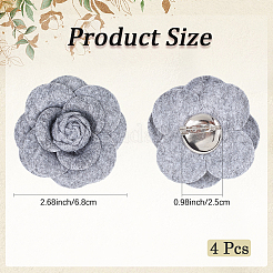 4Pcs Cloth Art Camelia Brooch Pins&nbsp;JEWB-CN0001-03B
