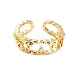 Rack Plating Brass Micro Pave Cubic Zirconia Open Cuff Rings for Women&nbsp;RJEW-U026-05G-04