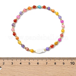 Dyed Natural Freshwater Shell & Electroplate Non-magnetic Synthetic Hematite Beaded Stretch Bracelets for Women&nbsp;BJEW-JB13888