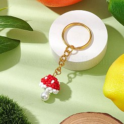 Glass Seed Beads Mushroom Keychain&nbsp;KEYC-MZ00021-03