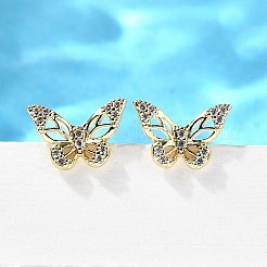 Butterfly Brass Micro Pave Cubic Zirconia Ear Studs&nbsp;EJEW-D304-34G