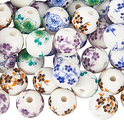 Handmade Flower Printed Porcelain Ceramic Beads&nbsp;PORC-LT0001-12A