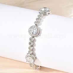 Flat Round Brass Micro Pave Cubic Zirconia Link Chain Bracelets&nbsp;KK-R217-26P