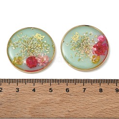 Plating Brass & Transparent Epoxy Resin & Dried Flower Pendants&nbsp;RE-CBAA153-03