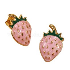 304 Stainless Steel Enamel Strawberry Stud Earrings&nbsp;EJEW-Z147-05G