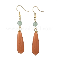 Natural Red/Green Aventurine & Brass & 304 Stainless Steel Dangle Earrings&nbsp;EJEW-JE07257-01