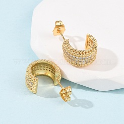 Brass Micro Pave Clear Cubic Zirconia C-Shaped Stud Earrings&nbsp;EJEW-B153-16G
