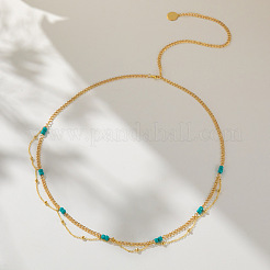 Brass & Round Glass Seed Beaded Tassel Waist Belly Chains for Women&nbsp;FS-WGA0075-01