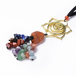 Natural Raw Carnelian & Mixed Stone Chips Tassel Pendant Decorations&nbsp;HJEW-P014-01G-02
