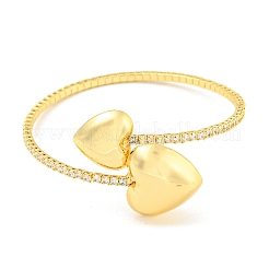 Rack Plating Brass Pave Clear Cubic Zirconia Heart Open Cuff Rings for Women&nbsp;BJEW-B110-04A-G