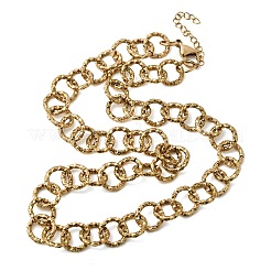 12MM Women's 304 Stainless Steel Textured Ring Link Chain Necklaces&nbsp;NJEW-A067-04G