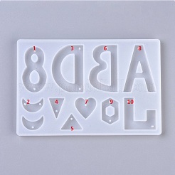 Letter ABDL & Heart & Moon & Triangle & Hexagon & Number 8 Shape DIY Silicone Pendant & Link Molds&nbsp;DIY-WH0161-86