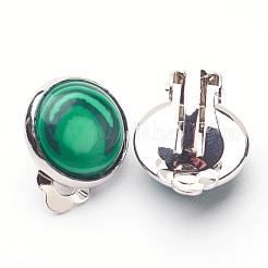 Synthetic Malachite Brass Clip-on Earrings&nbsp;EJEW-A051-B005