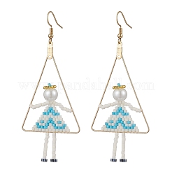 Girl with Triangle Brass Glass Seed Beads Dangle Earrings&nbsp;EJEW-MZ00453-01