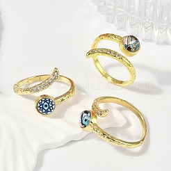 Brass Micro Pave Clear Cubic Zirconia Enamel Cuff Rings for Women&nbsp;RJEW-L113-034G