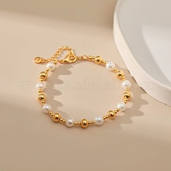 Brass & Imitation Pearl Round Beaded Bracelets for Women&nbsp;KJ3614