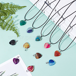 18Pcs 9 Colors Natural Banded Agate/Striped Agate Pendants&nbsp;G-SC0002-06