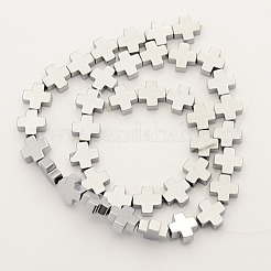 Electroplate Non-magnetic Synthetic Hematite Greek Cross Beads Strands&nbsp;G-M007-87F