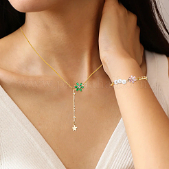 12Pcs 6 Colors Brass Pave Cubic Zirconia and Glass Flower Links Connector Charms&nbsp;KK-FH0008-41