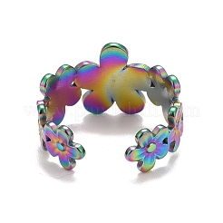Rainbow Color Ion Plating(IP) 304 Stainless Steel Flower Wrap Open Cuff Ring for Women&nbsp;RJEW-A005-19