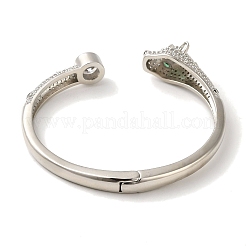 Brass Pave Clear & Green Cubic Zirconia Leopard Open Cuff Bangle for Women&nbsp;BJEW-K246-20E-P
