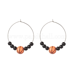 Sport Theme Acrylic Round Beaded Hoop Earrings&nbsp;EJEW-JE04977