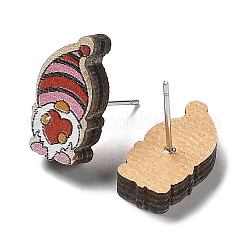 Printing Wood Stud Earrings for Women&nbsp;EJEW-B028-09B