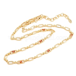 5MM Brass Pave Cubic Zirconia Oval Link Chain Necklaces&nbsp;NJEW-D324-01G-04