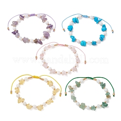 Natural & Synthetic Gemstone & Natural Malaysia Jade Chips Beads Braided Bead Bracelets&nbsp;BJEW-MZ00330