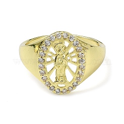 Brass with Cubic Zirconia Open Cuff Ring&nbsp;RJEW-B051-48G